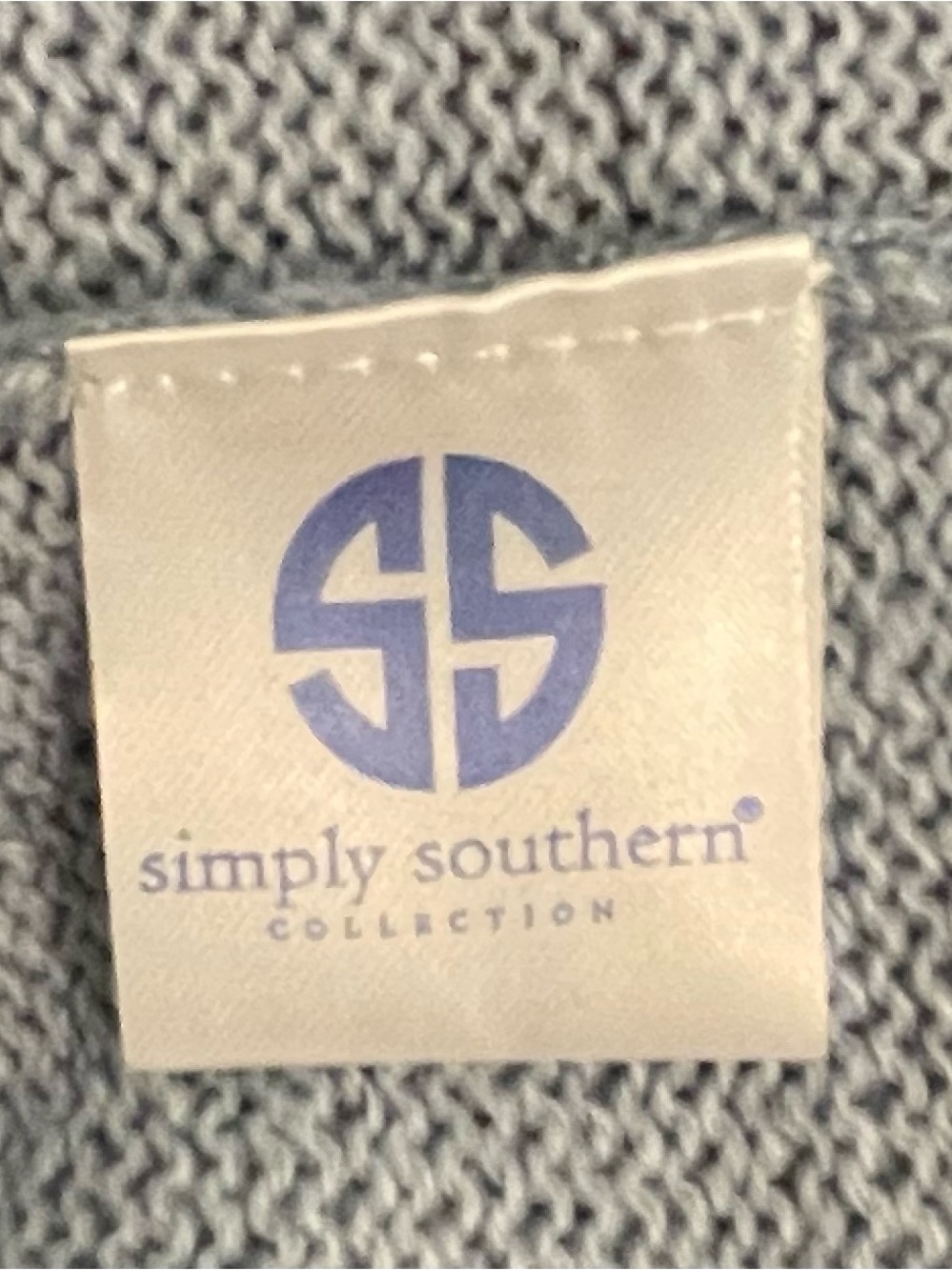 Simply Southern LAKE Blue Sweater Womens XL White Letter Patches Gold Sequins - Picture 6 of 7